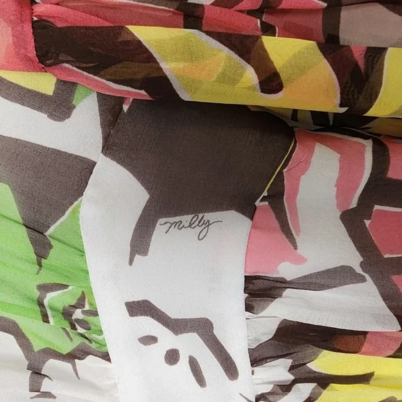 Milly Floral Print Dress Sheer Long Sleeve V Neck Multicolor Size S - Picture 4 of 9